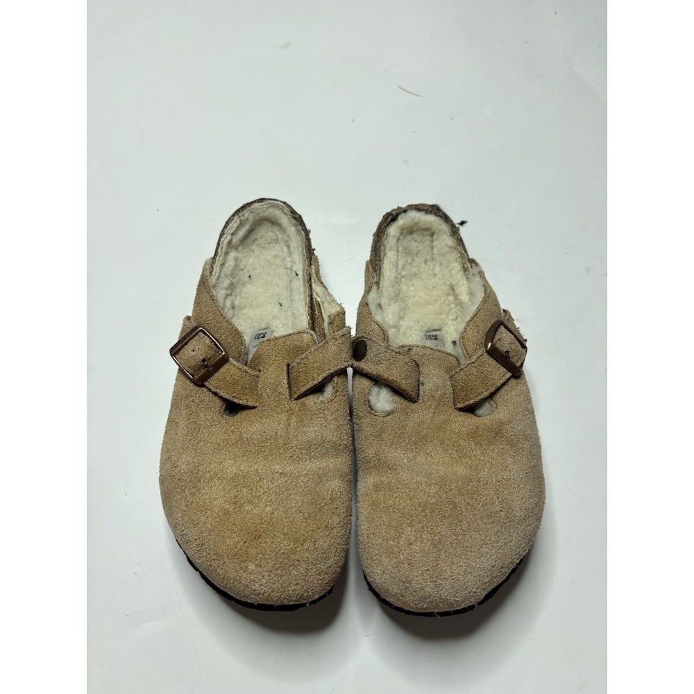 Birkenstock Tan Suede Shearling Mule Clogs